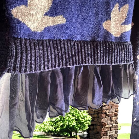 Anthropologie Leifnotes Blue Black White Bird Flying Sweater Cardigan Size XS - Picture 8 of 12